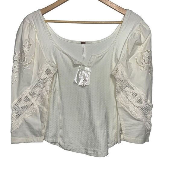 NEW Free People Brunch Date Henley Top Moonglow size M - Picture 2 of 11
